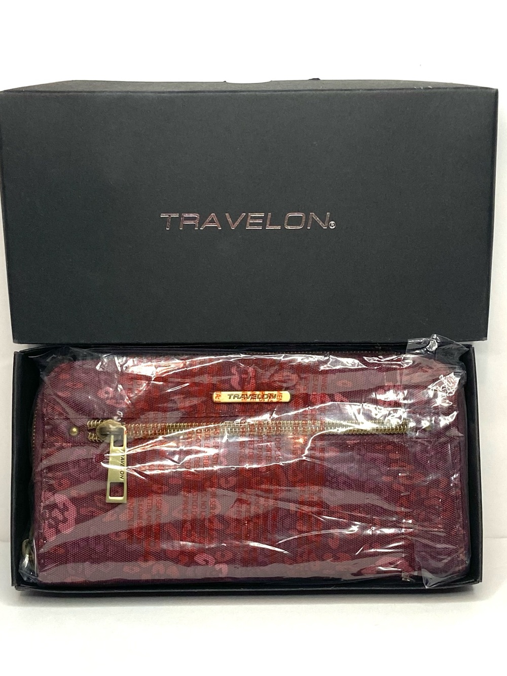 Travelon Burgundy Women's Zip-Around Wallet with Gold Hardware